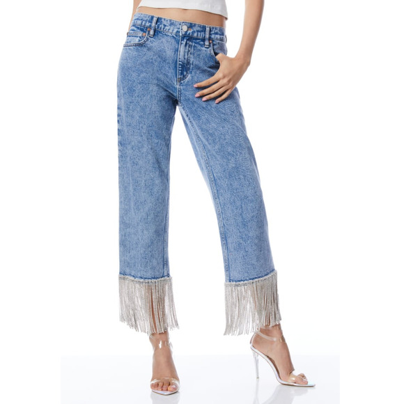 Alice + Olivia Denim - Alice and Olivia Amazing Boyfriend Crystal Embellished Jean Lightning Blue Sz 31